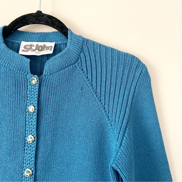 St John•DAMAGED blue knit button up cardigan blouse - Picture 7 of 12